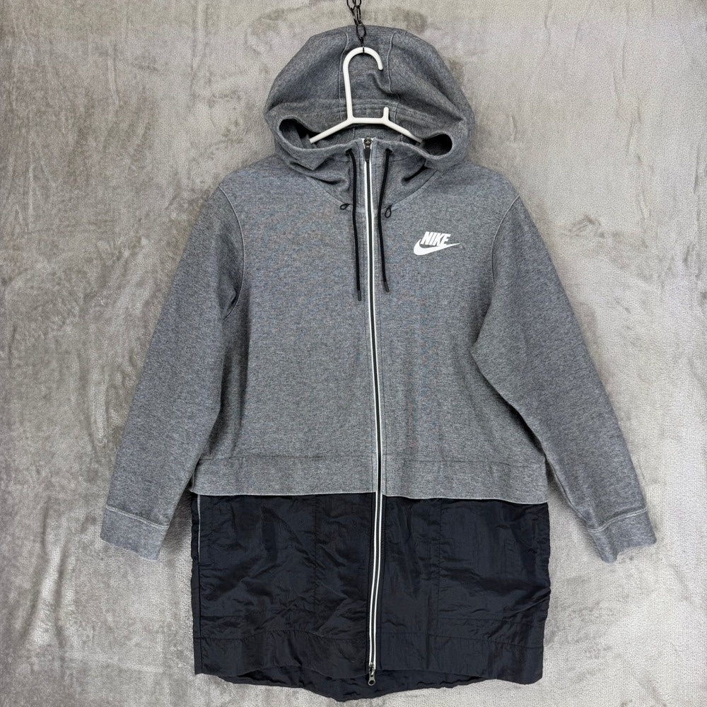 Nike Womens L Advance 15 Full Zip Hoodie Parka Gray Black Mixed Media 857414-071